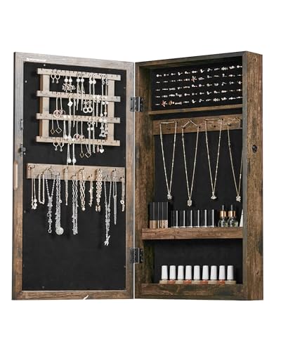 SONGMICS Armoire à Bijoux Murale, Organisateur de Bijoux, Rangement, Verrouillable, avec Miroir,...