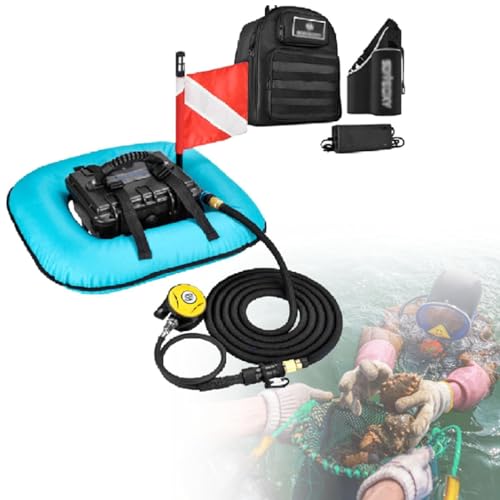Ventilador de buceo sin tanque, dispositivo de respiración subacuática, respirador portátil recargable con manguera de 9 m y regulador de respiración, para buceo recreativo y pesca Blue-2Battery