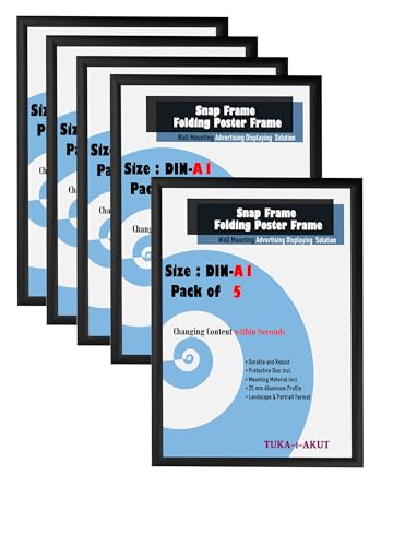 TUKA-i-AKUT 5x A1 Marcos Plegables de Aluminio, Marco para Carteles Póster Fotos con Aluminio Perfil de 25 mm, Clic Sistema y Material de Fijación, Marco Intercambiable Color Negro TKD8420-A1-5X
