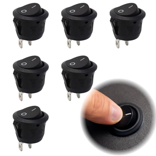 Lot de 6 mini interrupteurs à bascule, ronds, 2 pôles, ON/OFF, avec auto-blocage, 10 A/125 V, 6 A/250 V, noirs, pour voiture, bateau, appareils ménagers