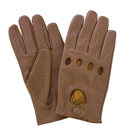 Leatherick - Guantes de conducción de piel auténtica para hombre - Guantes de conducción perforados suaves con orificios para los nudillos para respirar, ideales para exteriores y viajes Cover