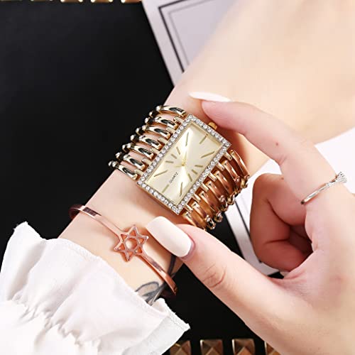 Luxury Women's Rectangular Dial Quartz Bracelet Watch - Stylish Diamond Gold Timepiece for Elegant Gifting - Image 2