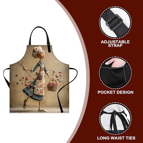 Image of Nuxovilar Cute Cooking Kitchen Apron, 26.77 * 30.7 Inches, Essential for Kitchen Cooking, Baking, Festive Gatherings