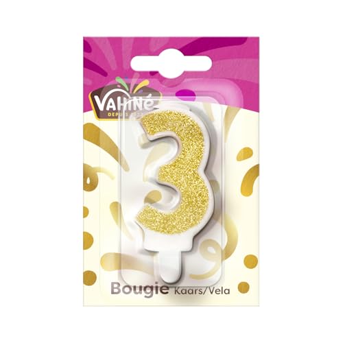 Bougie chiffre 3 VAHINE lot de 4 pour la décoration festive de vos gâteaux d'anniversaire