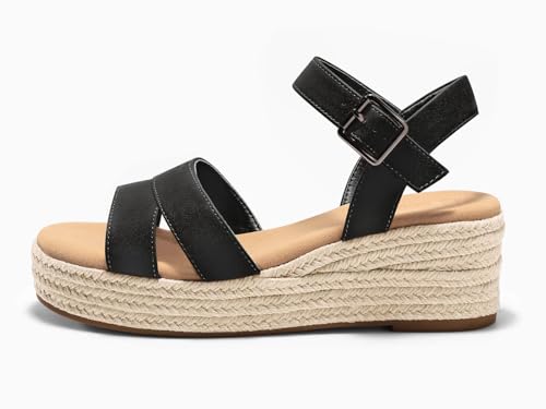 Image of Coutgo Womens Wedge Platform Sandals Espadrille Heels Open Toe Buckle Ankle Strap Summer Shoes
