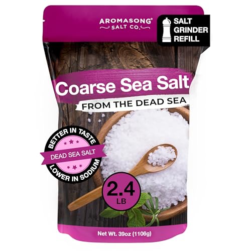 Aromasong Coarse Sea Salt for Grinder Refill - Bulk 2.43 Lb. Dead Sea Salt in Resealable Bag - Pure & Natural Sun Dried, Unrefined, Gluten Free, For Daily Cooking & Pickling Salt
