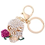 LALAFINA Colgante de Llavero de Aleación Rosa Muerte y Gemas Incrustados, Diseño Único, Cómodo y Fácil de Llevar para Bolso de Mujer