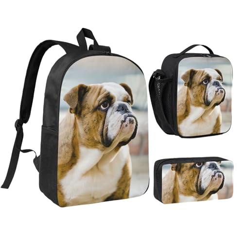 Sac à dos école bouledogue anglais 3 pièces avec boîte déjeuner