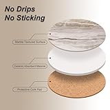 Drink Coasters Set of 6 - Marble Style Ceramic Round Coaster, Coasters with Holder and Cork Base, Ceramic coaster suitable for all kinds of cups, gift, for Women Men Home Decor, 4 '' - Image 4