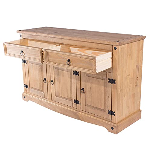Furniture Dash Solid Wood Storage Cabinet 51.9" W, 16.9" D, 31.7" H - Sideboard Buffet with 3 Doors & 2 Drawers, Ideal for Living Room, Kitchen, Dining Room & Hallway - Antique Brown - Thumbnail 5