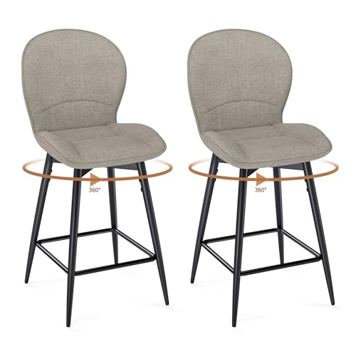 LEWE Juego de 2 Taburetes Altos de Bar 65 cm Altura del Asiento Giratorio 360° Sillas Altas de Cocina