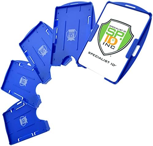 5 Pack - Heavy Duty Badge Holders - Open Face 2 Card ID Badge Holders - Rigid Hard Plastic - Vertical or Horizontal Orientation by Specialist ID (Royal Blue)