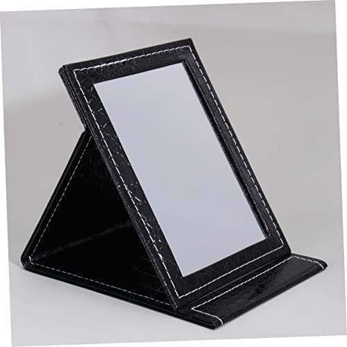 Espejo de maquillaje plegable con luces y marco de PU miniatura 2