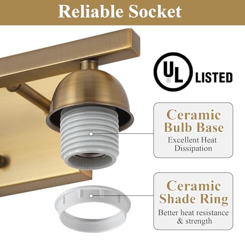 Image of Mecgirn Milk Glass Vanity Lights for Bathroom, 2 Light Antique Matte Brass Bathroom Vanity Light Fixtures Over Mirror, Ceramic E26 Sockets Wall Mounted