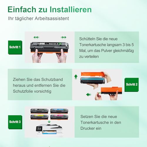 Denvoer 207X mit Chip Kompatibel für HP 207X 207A Toner für HP Color Laserjet Pro MFP M283fdw Toner Schwarz M283fdn M283cdw M282nw M255dw M255nw W2210X W2211X W2212X W2213X Schwarz Cyan Magenta Gelb