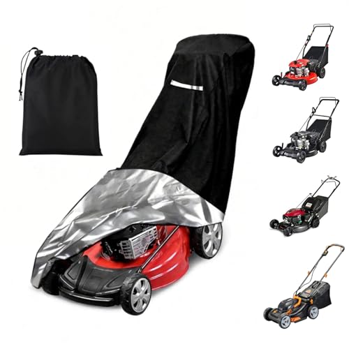Outdoors Lawn Mower Cover -Waterproof Heavy Duty Outdoor UV Protection Universal Fit Push Lawn Mower Cover with Drawstring & Storage Bag, Waterproof Lawnmower Covers for Outdoor, Reflective Handles