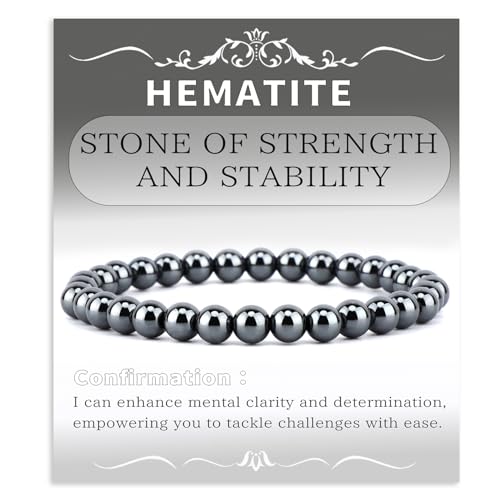 Bymitel 6mm Hematite - Handmade Reiki Gemstone Stretch Bracelet, Natural Beauty & Spiritual Essence, Crystal Healing for Unisex Adults