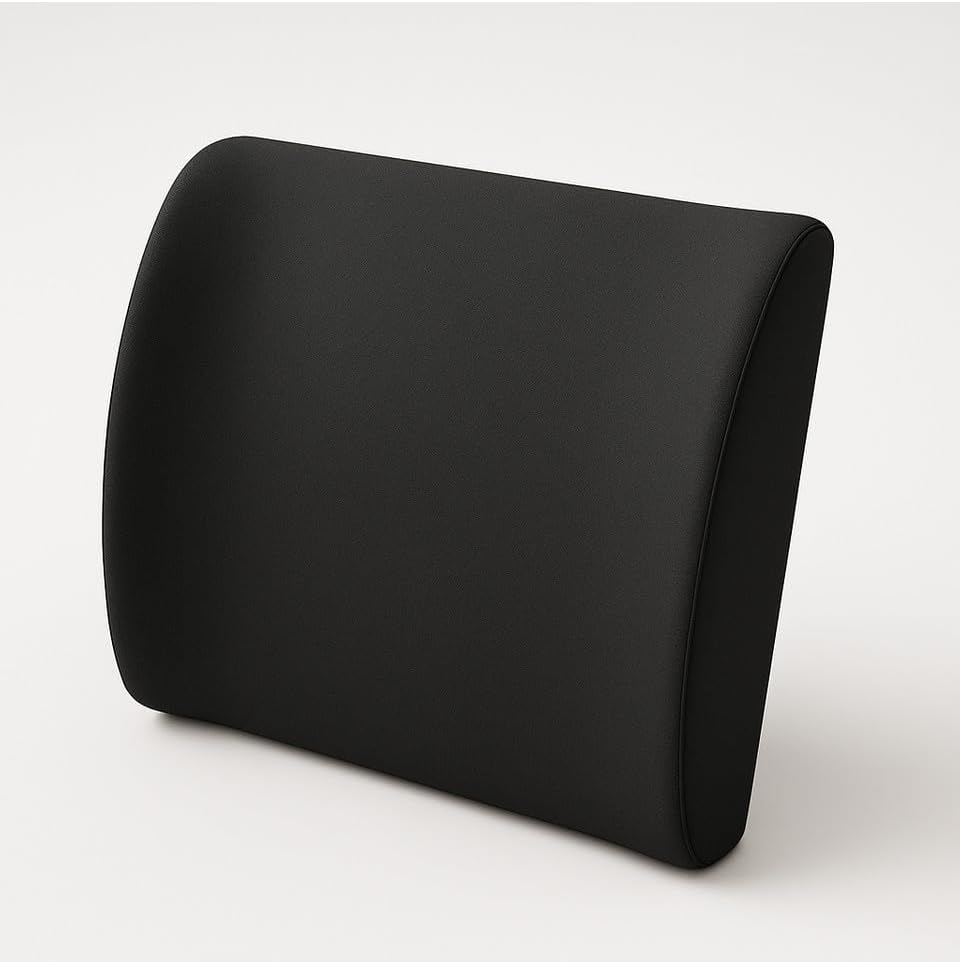 Ergonomik Bel Destek Yastığı, Siyah, 35x34x12 Cm, Yıkanabilir Kılıf, Ayarlanabilir Kemer, Ofis ve Araba için