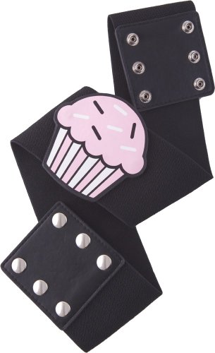 Vintage Cupcake on Wide Black Stretch Belt from Sourpuss Clothing, Multi- Colored, Small