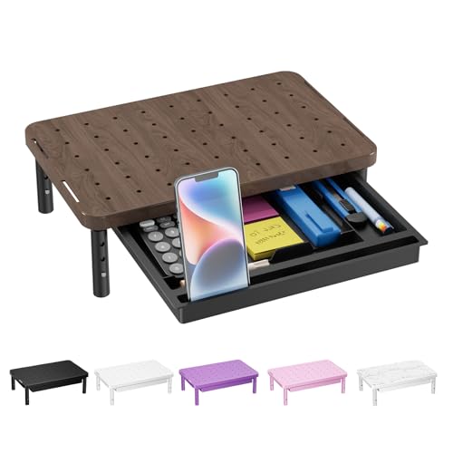 Image of WALI Plastic Computer Monitor Stand with Storage, Desk Monitor Riser 3 Height Adjustable, Laptop Riser with Airflow Vents, Desk Organizer for Computer, Laptop, Printer (PTT002-C), 1 Pack, Brown