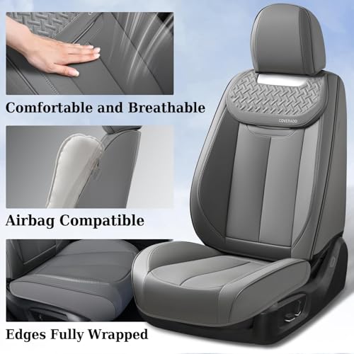 Image of Coverado Car Seat Covers Front Seats, Luxury Nappa Leather Waterproof Seat Covers for Cars, Universal Front Seat Covers, Driver Seat Protector Automotive Interior Accessories Fit for Most Cars,(Gray)