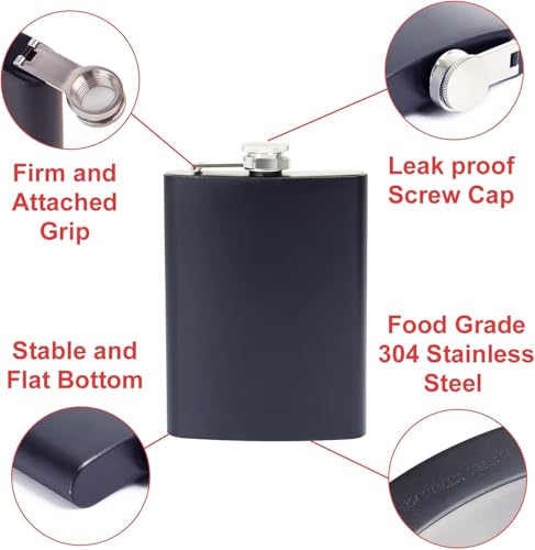 Image of Hip Flask with 2 Shot Glasses + Funnel,for Men and Women Perfect for Christmas and Holidays Hip Flask for Liquor or Wine Whiskey Alcohol Drinks Holder Pocket Bottle