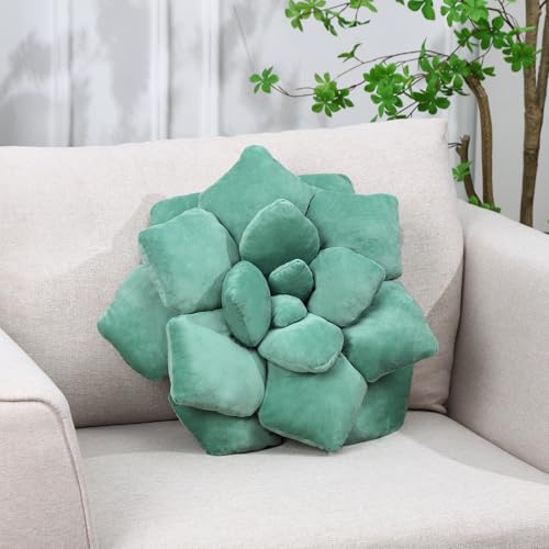 Dumwry Fleshy Greenery Plush Cushion – Hand-Stitched 3D Flower Throw,