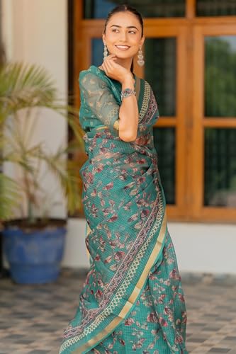 Image of MIRCHI FASHION Lightweight Kota Doria Cotton Saree | Floral Printed Summer Saree for Women | Breathable Ethnic Daily Wear Saree with Blouse Piece