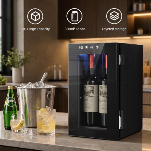 Image of Antarctic Star Wine Cooler, 0.4 Cu. Ft. Portable Mini Wine fridge | Electronic Temp Control, 40-61F Adjust Temp, Glass Door, Counter-top Drink Fridge for Bedroom, Dorm, Office, Bar & Kitchen