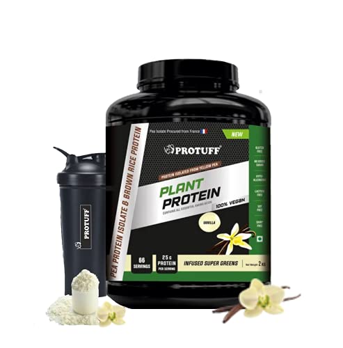 Image of Plant Protein Powder | Pink Tiger Verified | 25g Vegan Protein with 5.37g BCAAs, Pea and Brown Rice Protein, No Added Sugar, Gluten Free | Vanilla, 2 kg