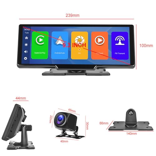 Wireless Car Stereo, Car Audio,Carplay Screen with 4K Front + Rear 1080P Dual Camera Dash Cam, Bluetooth, Navigation, Mirror Link,Siri/G00gle, AUX/FM, mit 64G TF - Image 2