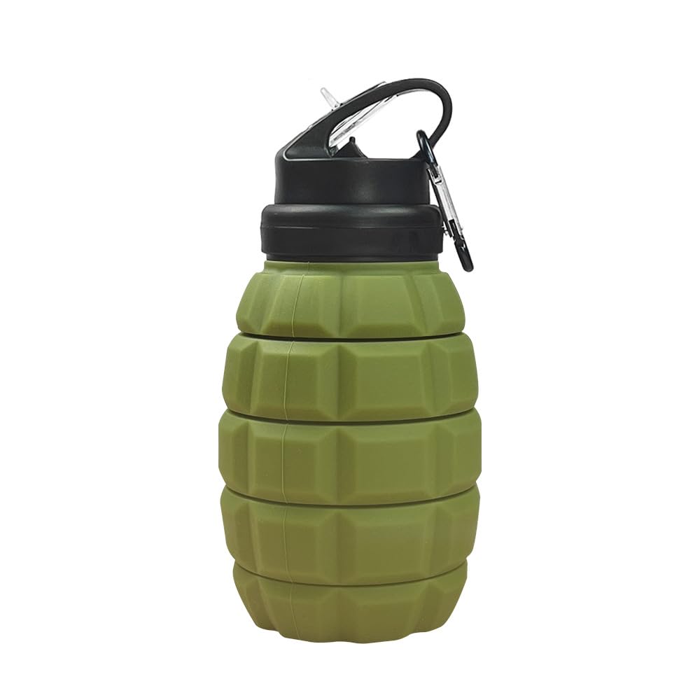 Etoto 580ML Plastic grenade bike water bottle, food grade silicone stretchable cycling sports water bottle, funny foldable water bottle (Green)