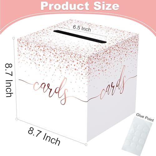 Image of Rose Gold Card Box for Wedding, 8.7 inch Gift Card Box for Reception, Bridal Shower, Birthday, Baby Shower, Retirement, Graduation, Anniversary Party Decorations