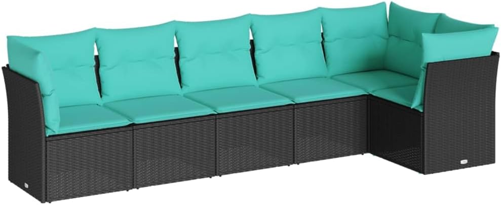 vidaXL Patio Sofa Set Outdoor Furniture - 6 Piece Black Poly Rattan with Cushions, Weather-, Modular Garden Sofa for Terrace, Backyard, Deck, UV-