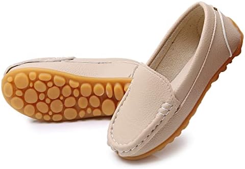 RVROVIC Kids Girls Boys Slip-on Loafers Oxford PU Leather Flats Shoes(Toddler/Little Kid)(7 M Toddler,Light Khaki)