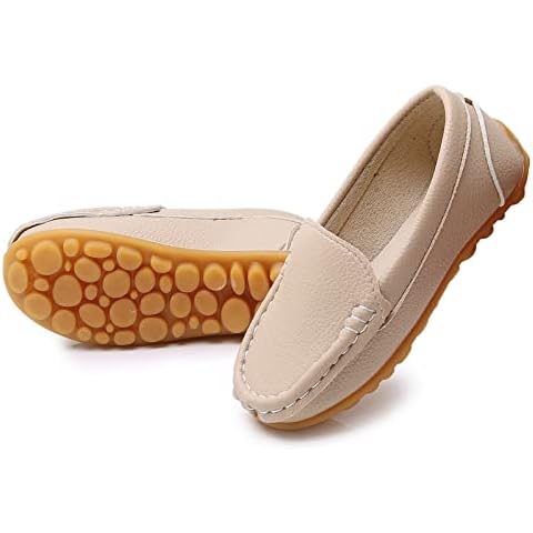 RVROVIC Kids Girls Boys Slip-on Loafers Oxford PU Leather Flats Shoes(Toddler/Little Kid)(9 M Toddler,Light Khaki) Cover