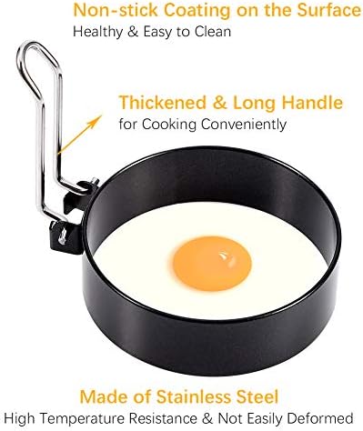 Yumi V Stainless Steel Egg Rings Set, 4pcs Non-Stick Poachette Rings Egg Mold Mould Omelet Mini Pancakes Round Egg Rings for Fried and Poached Eggs Crumpets