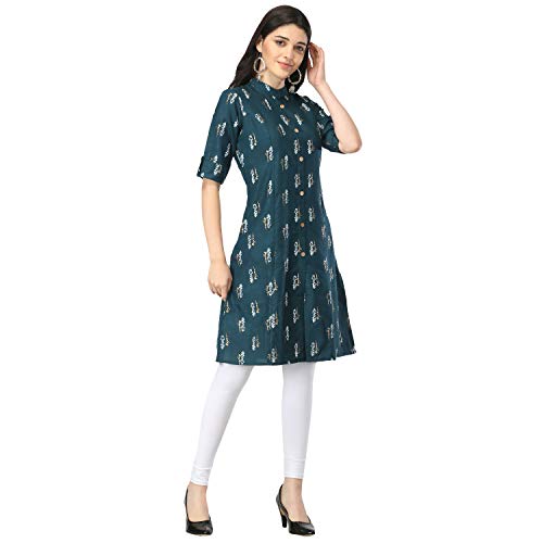Image of Leriya Fashion Kurti for Women || Slub Rayon Foil Printed Short Round Kurta for Women || Fancy Kurti || Collage || Formal Office Wear Kurtis for Women || Stitched Kurti ||