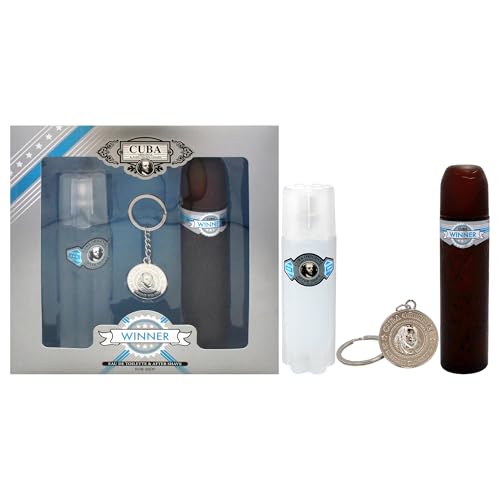 Cuba Cuba Winner für Herren, 3-teiliges Geschenkset, 100 ml EDT Spray, 100 ml After Shave, Schlüsselkette