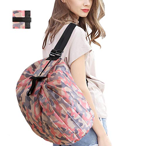 Large tote bag Foldable Beach Bag Weekender Bag for women Travel Shopping Bags Grocery Bags Travel Duffel Bag Ripstop Waterproof Nylon Reusable Shopping Bags Machine Washable Gift(Pink camouflage)