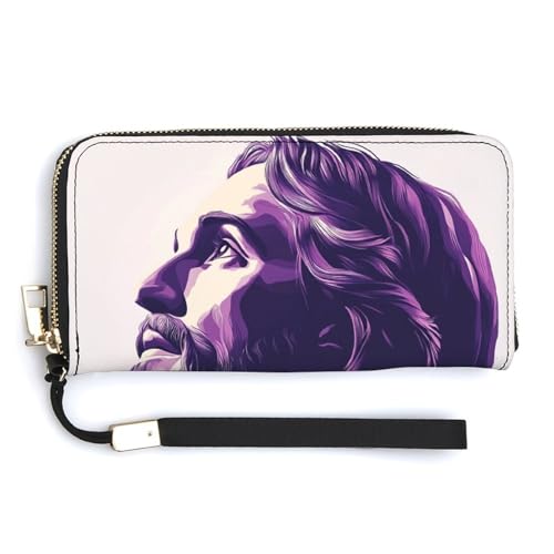 Purple Jesus Christ PU Leather Clutch Long Bifold Wallet, Coin Purse Credit Pass Case, Durable Card-Holder Money Storage for Women Men