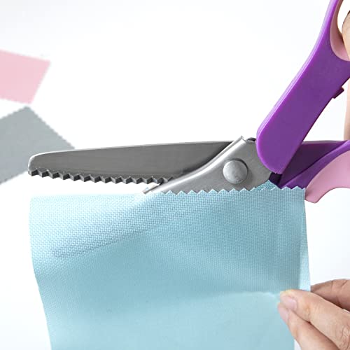 Jytuul Purple Serrated Pinking Shears, 9.3 Inch Sharp Stainless Steel Blades Zig Zag Scissors, Comfort Grip Handled Professional Dressmaking Paper Leather Fabric Craft Scissors #TOP5