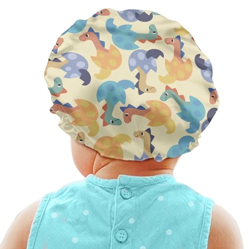 Image of Dinosaur Eggs Print Kids Satin Sleep Cap Elastic Band Hat Night Sleeping Head Cover Satin Bonnet for Curly Natural Hair Beanie for Girls Boys Toddler Baby