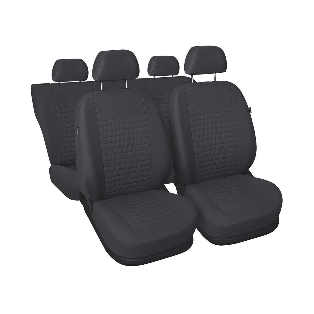 3er Set Saferide Autositzbezüge PKW universal | Auto Sitzbezüge Kunstleder Grau für Airbag geeignet | für Vordersitze und Rückbank | 1+1 Autositze vorne und 1 Sitzbank hinten teilbar 2 Reißverschlüsse