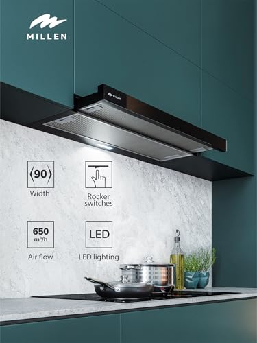 MILLEN 90cm Telescopic hood MBKHSG 9001 BL – 3 Years Warranty, Filters Included