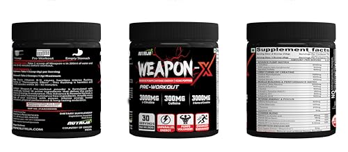 Image of NutriJa Weapon-X Pre-Workout Powder with 21 Active Ingredients - 3 Best Forms of Creatine, AAKG, Beta-Alanine, Caffeinated | Pumps, Viens Popping, Energy, Focus & Strength (30 Servings (Mango))