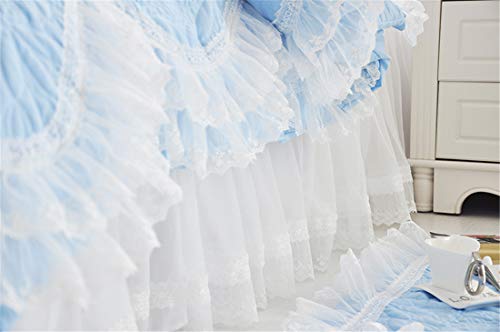 Lotus Karen Sky Blue Girls Quilt Bedding Sets - Romantic Lace Bed Coverlet Set For Girls - Cute Ruffles Girls Quilting Bedspread(1Duvet Cover/1Bed Skirt/2Pillowcases) - Microfiber Polyester Twin Size #TOP4