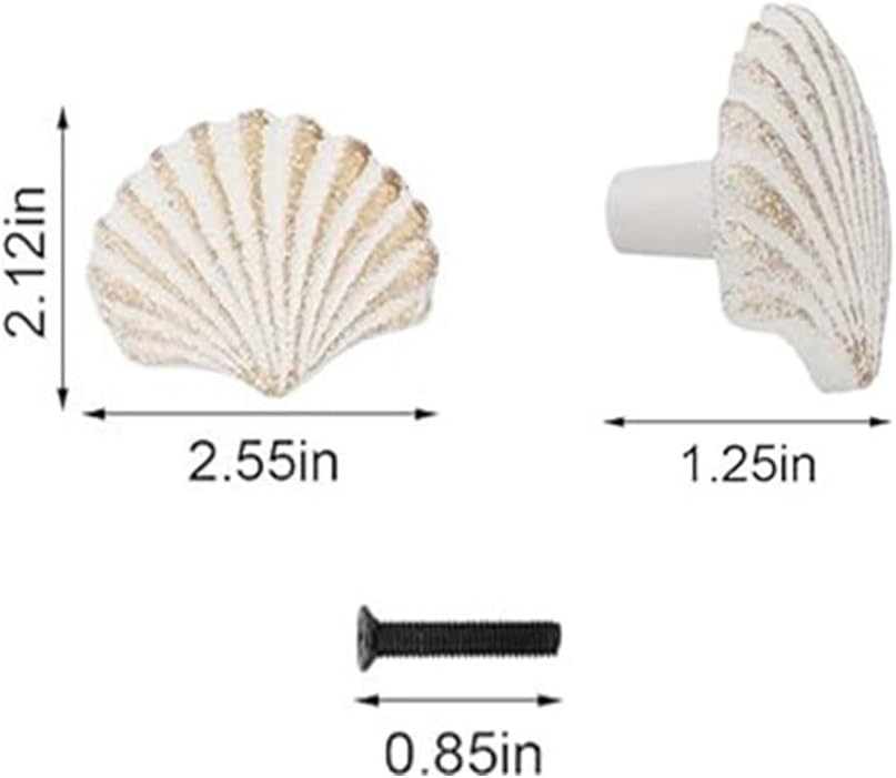 2 Pack Seashell Knobs Ocean Cabinet Pull Knobs Beach Ocean Cabinet Drawer Cupboard Pull for Dresser Cupboard Wardrobe Cabinet Kitchen (White)