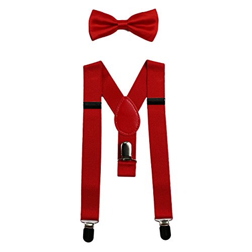 Baby Suspenders and Bow Tie Set (Elastic Adjustable-Fits Baby to Toddler) (Red)