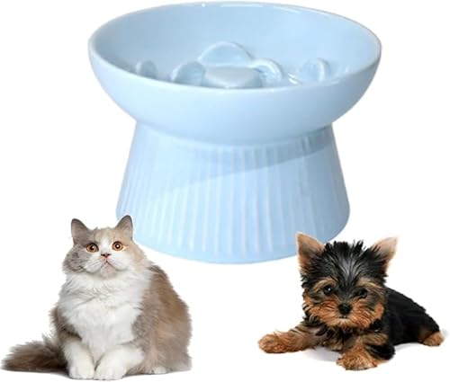 KryZaroS サイズセラミック早食い防止犬猫用フードボウル 台付き高さ調整 倒れない滑り止め 食洗機電子レンジ対応 子犬子猫用 散らばりにくいエサ入れ